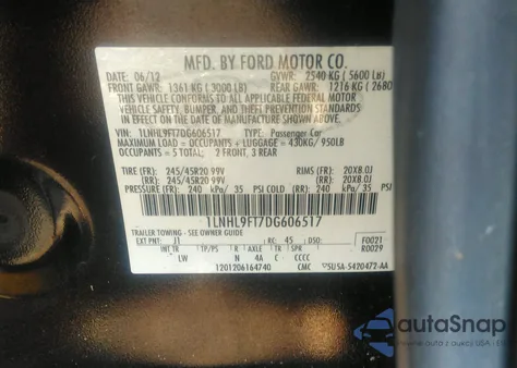 2013 Lincoln Mks Ecoboost z USA, uszkodzony, nr VIN 1LNHL9FT7DG606517